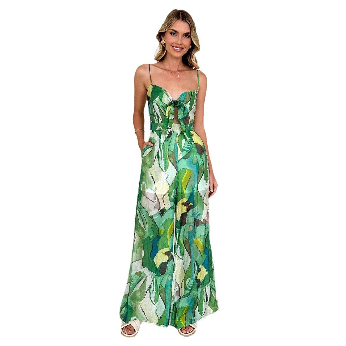 Damen Jumpsuit Verspielter Knoten Detail Seitentaschen Norvielle