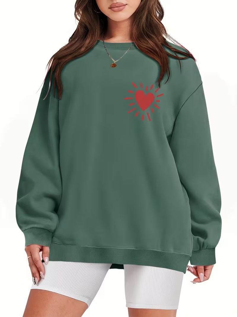 Damen Sweatshirt Übergroß Herzmotiv Norvielle