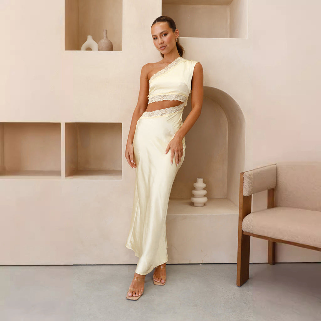 Damen Abendkleid Asymmetrisch Spitze