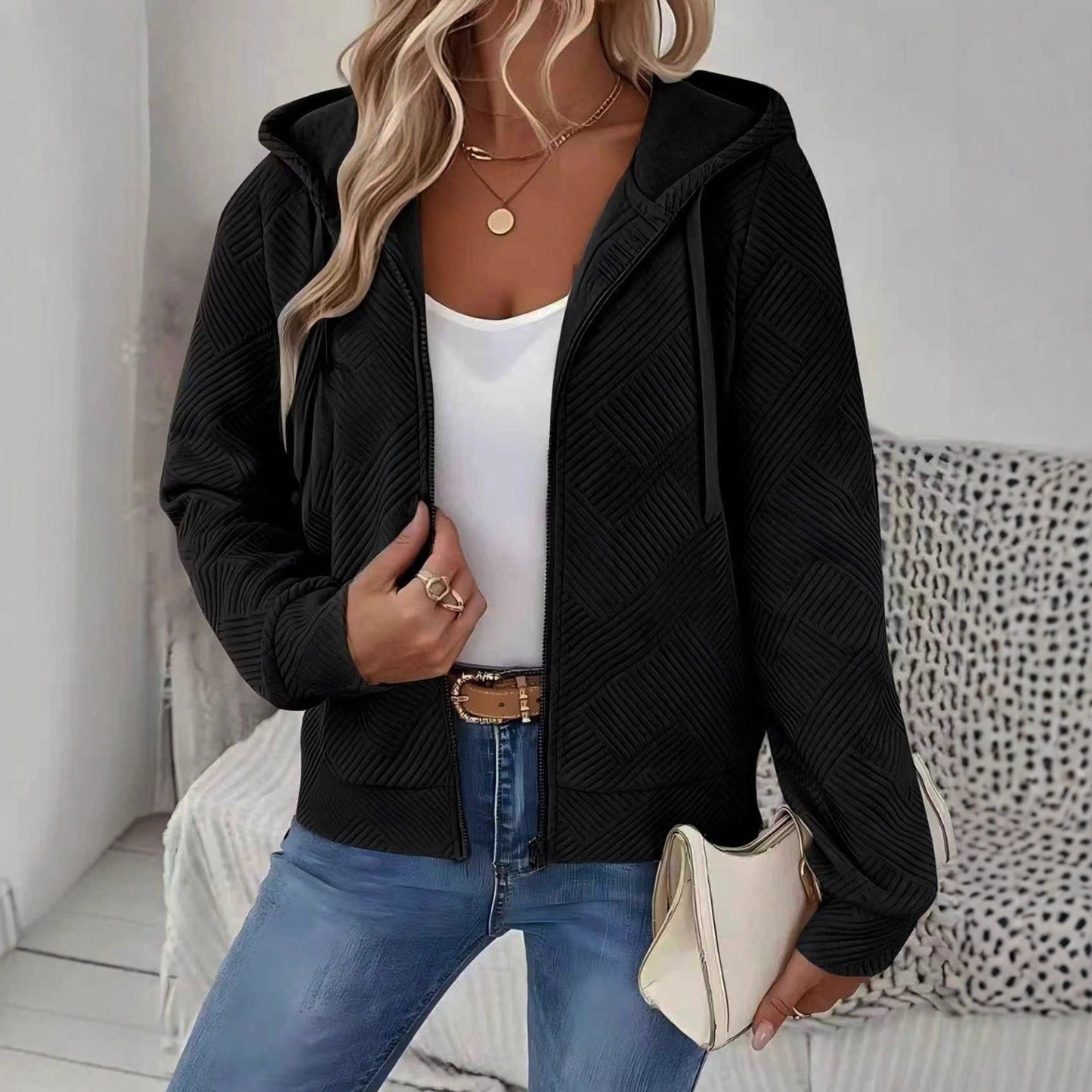 Damen Sportkapuzenjacke Strukturiertes Design Praktische Taschen