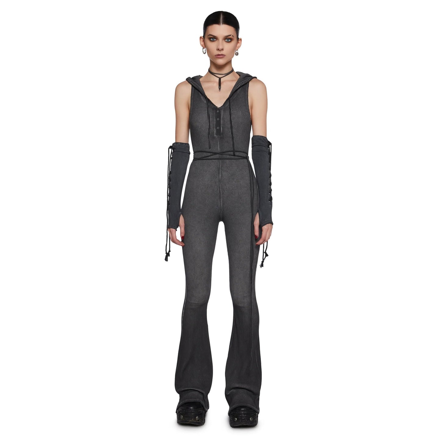Damen Jumpsuit Fitted mit Kapuze Länge Lang Ärmel Norvielle