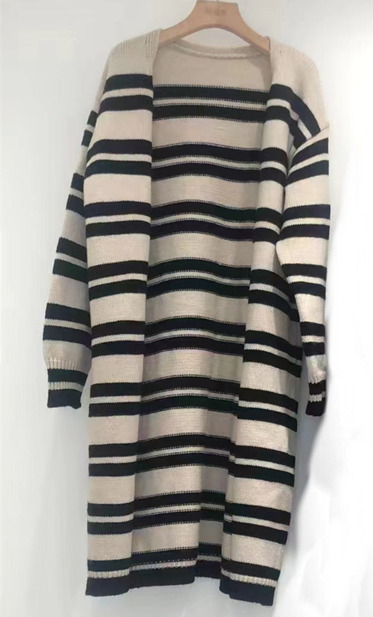 Damen Grobstrick-Cardigan Breite Streifen Lässig Norvielle