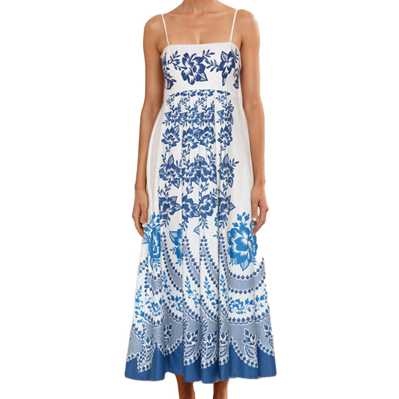 Damen Maxi-Kleid Florales Design Schwingender Rock