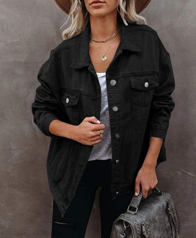 Damen Oversized Denimjacke mit Brusttaschen