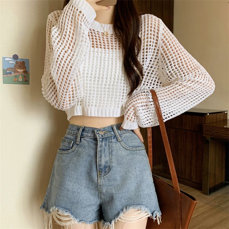 Damen Netzpullover Crop-Design