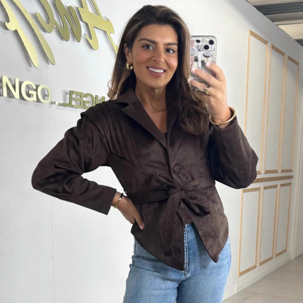 Damen Wildlederjacke mit Taillengürtel