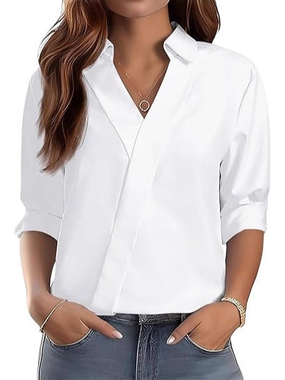 Damen Bluse V-Ausschnitt Strukturiertes Design Norvielle
