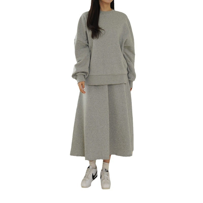 Damen Sweatshirt Set mit Maxi-Rock und Taschen Eleganter Schnitt