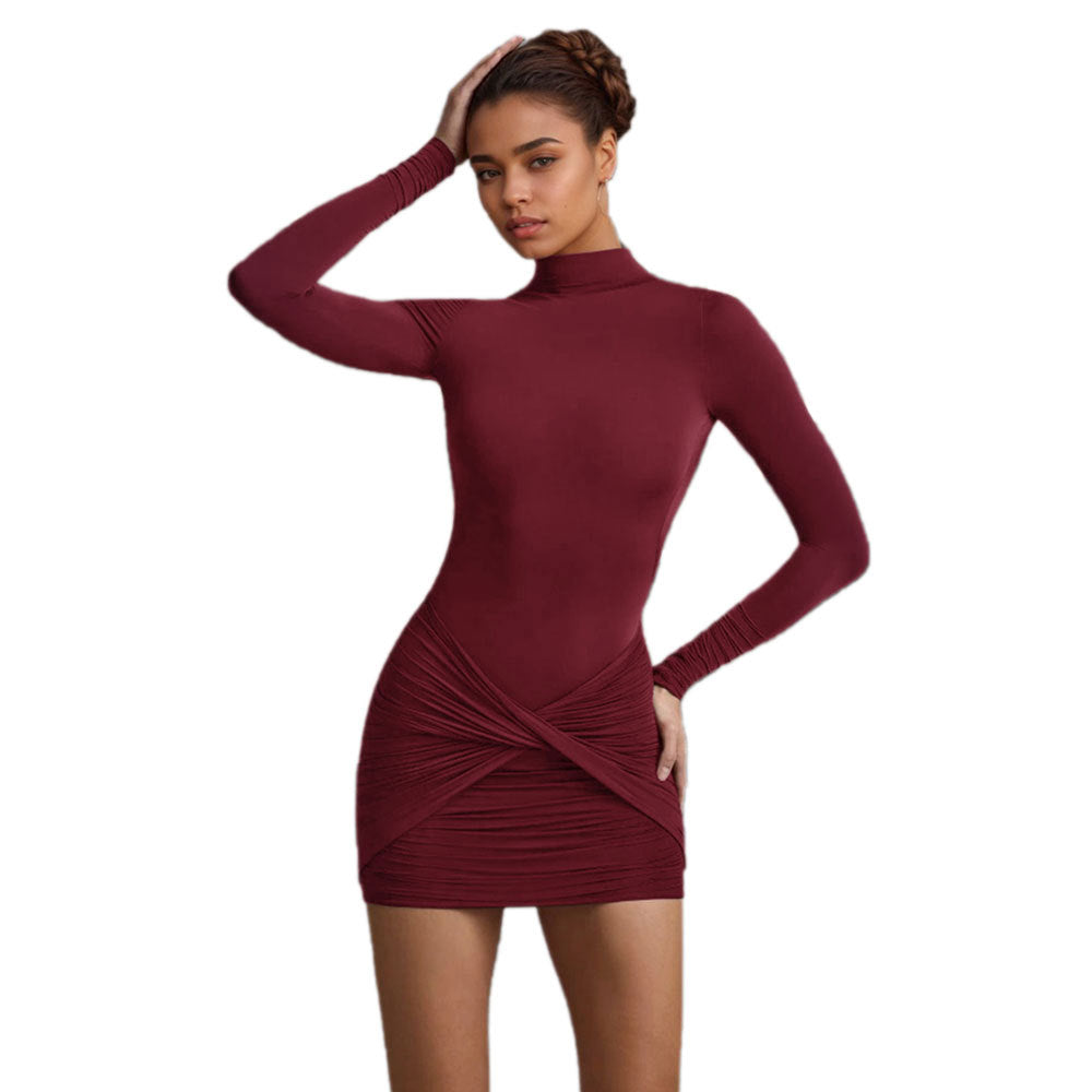Damen Minikleid Figurbetont Hohler Kragen Raffungen