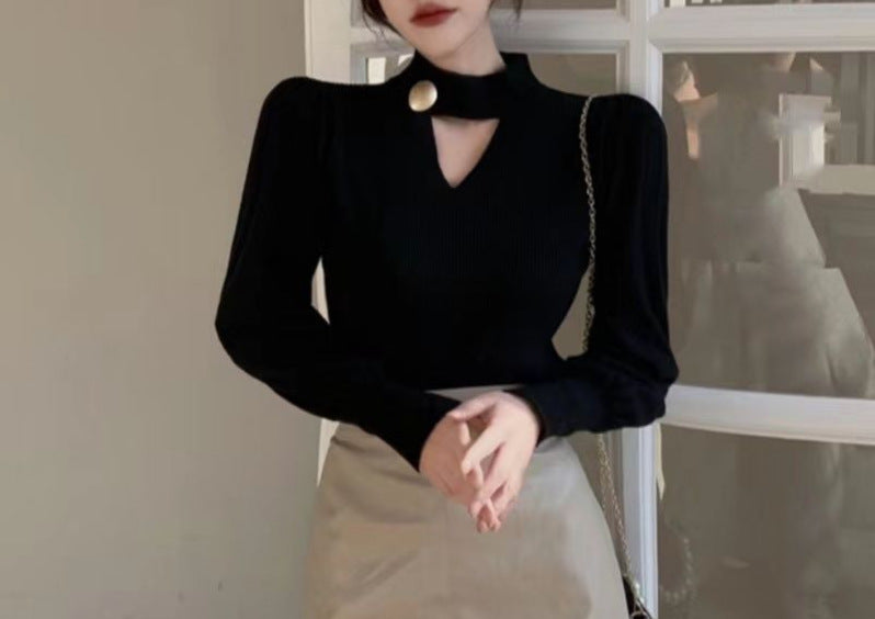 Damen Pullover V-Ausschnitt Dekorativer Knopf Leicht Norvielle