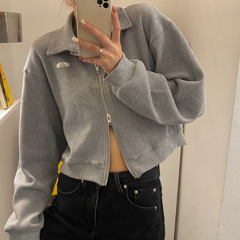 Damen Cropped Fleecejacke Modern Reißverschluss Lässige Ärmel