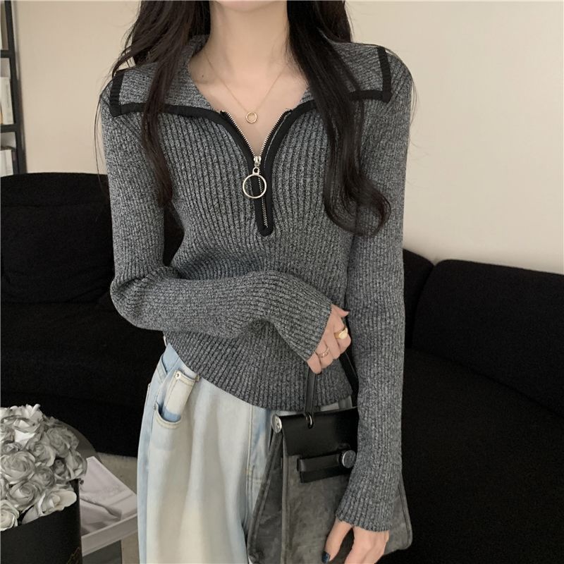 Damen Zip-Pullover Rippstruktur Norvielle