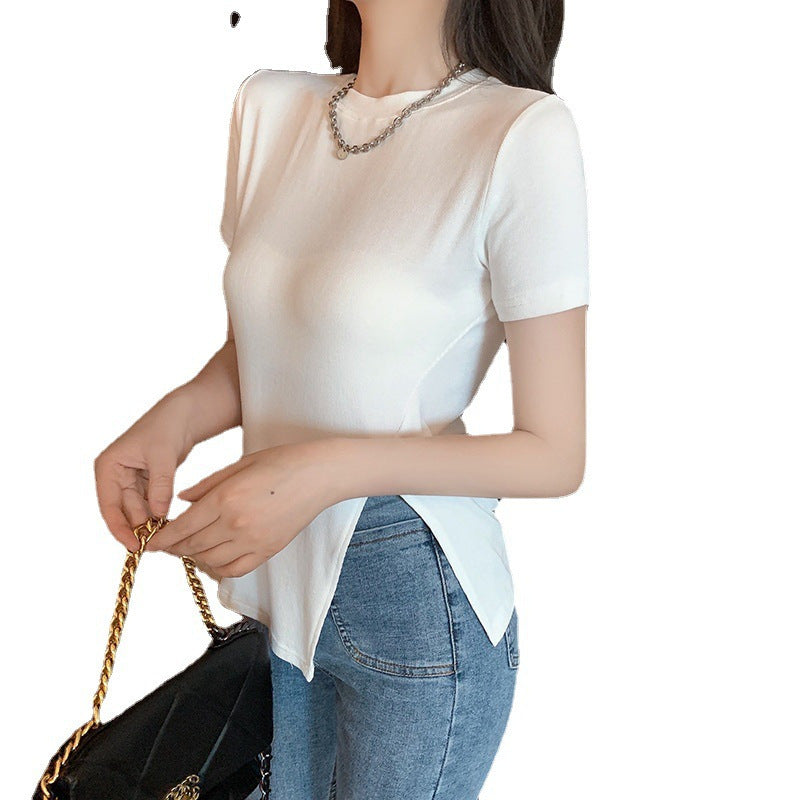 Damen T-Shirt Elegant Seiden mit Seitenschlitz Figurbetont