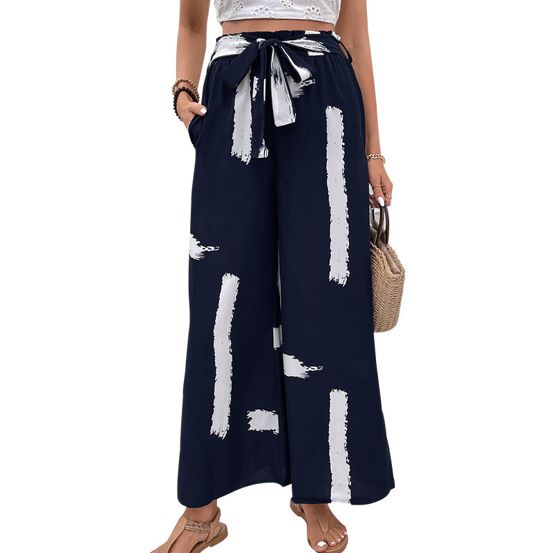 Damen Palazzo-Hose mit Bindegürtel und grafischem Muster