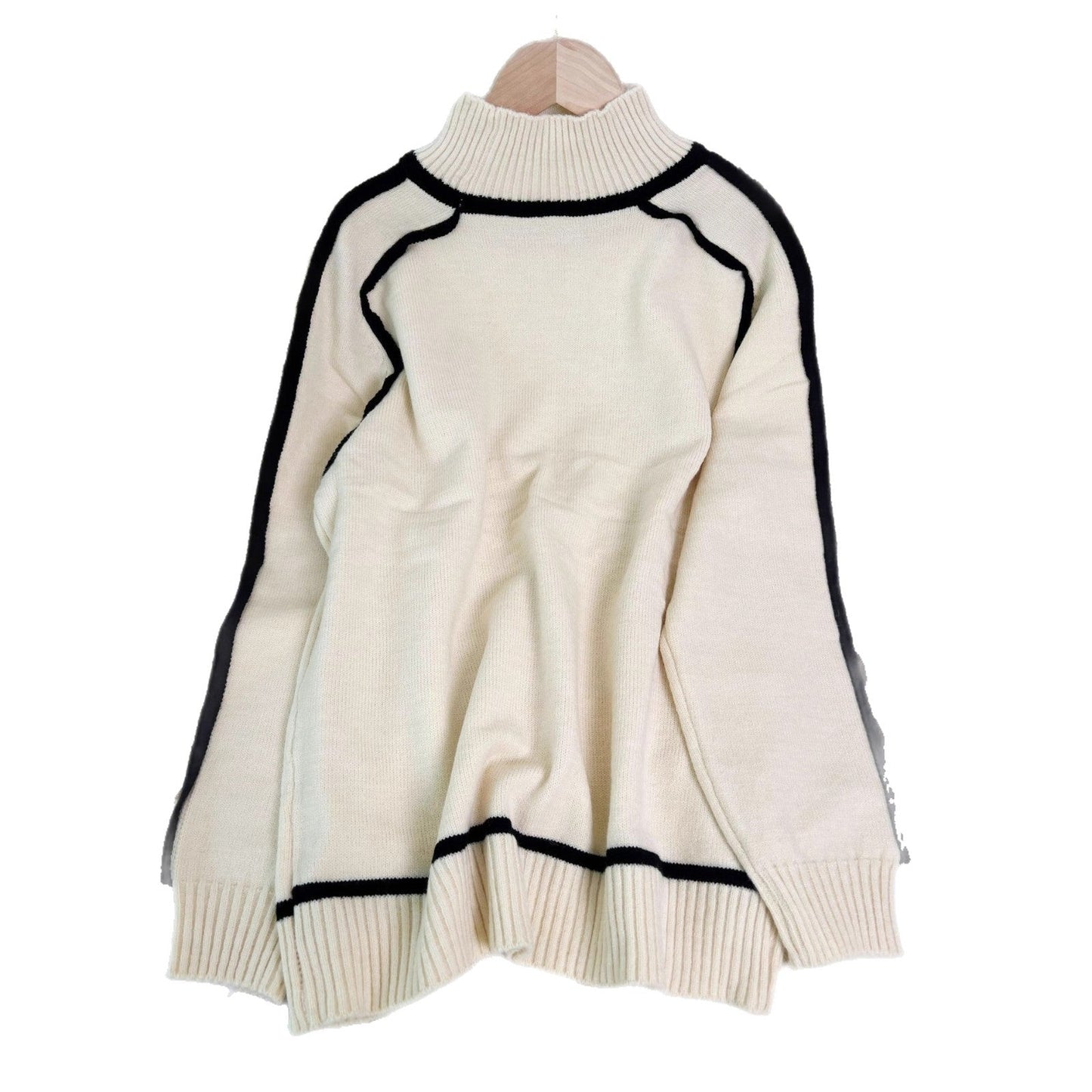 Damen Rollkragenpullover Kontrast-Saum Norvielle