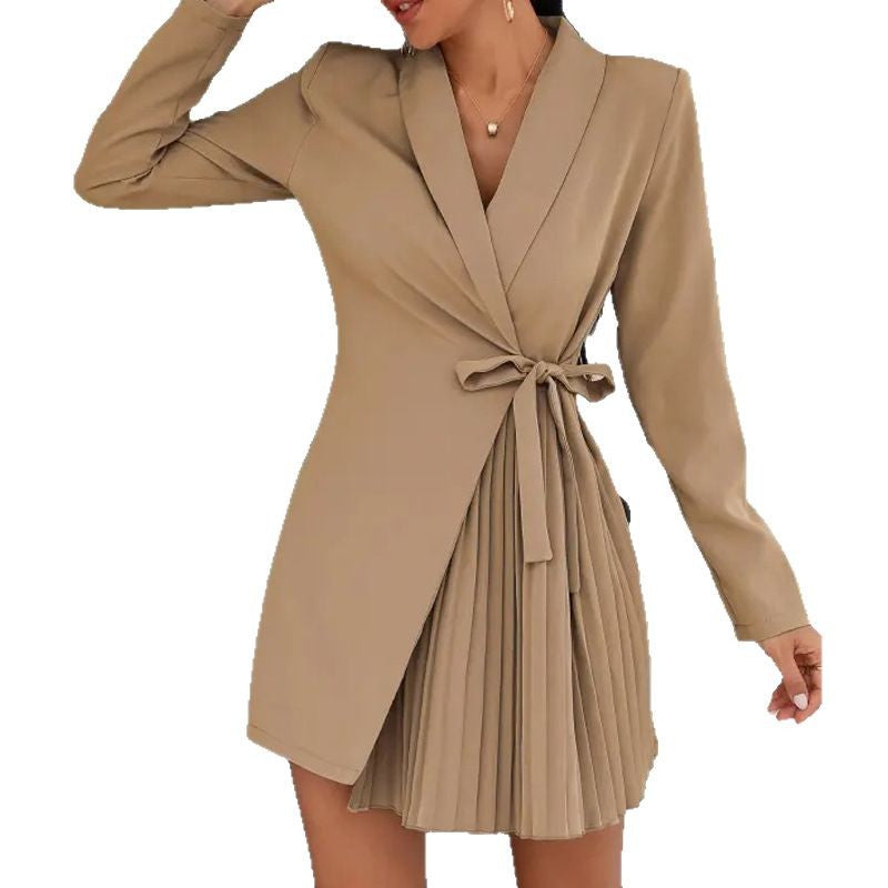 Damen Wickelkleid Faltenrock Gürtel Elegantes Norvielle