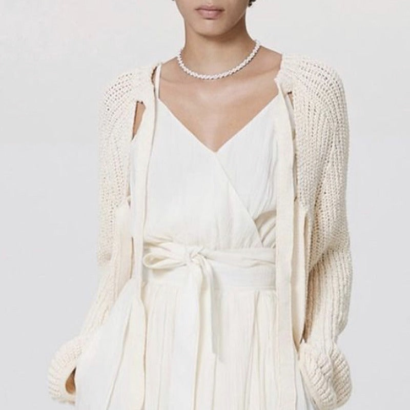 Damen Strickcardigan Offener Schnitt Luftig Beige