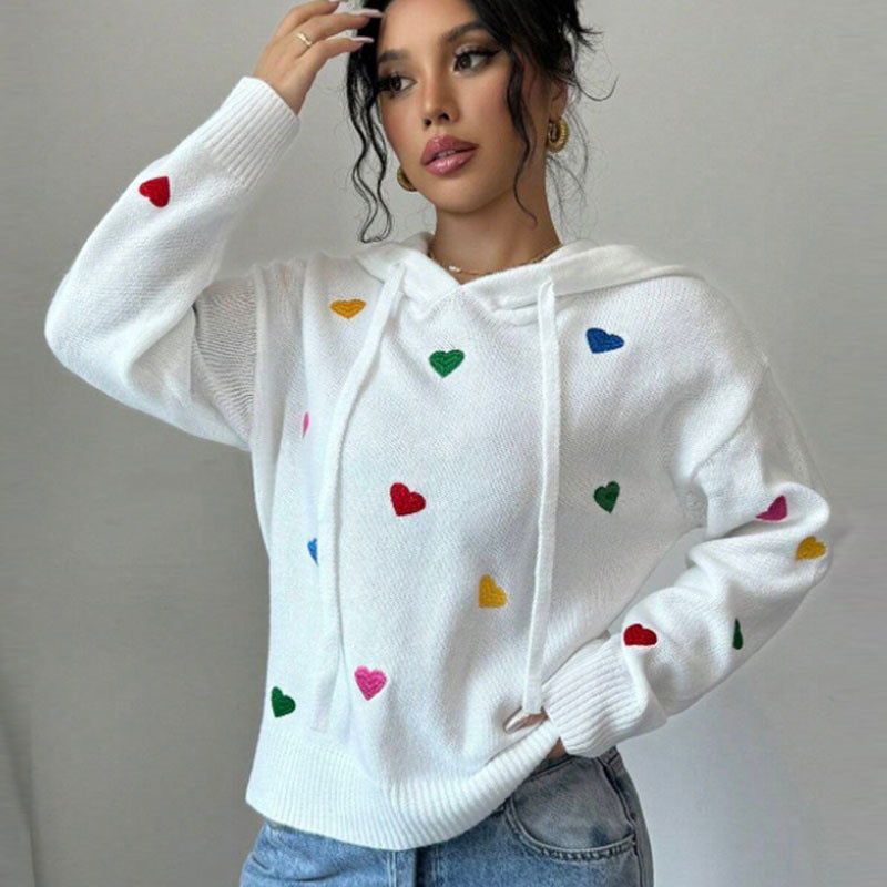 Damen Hoodie Kapuze Bunt Herzdesign