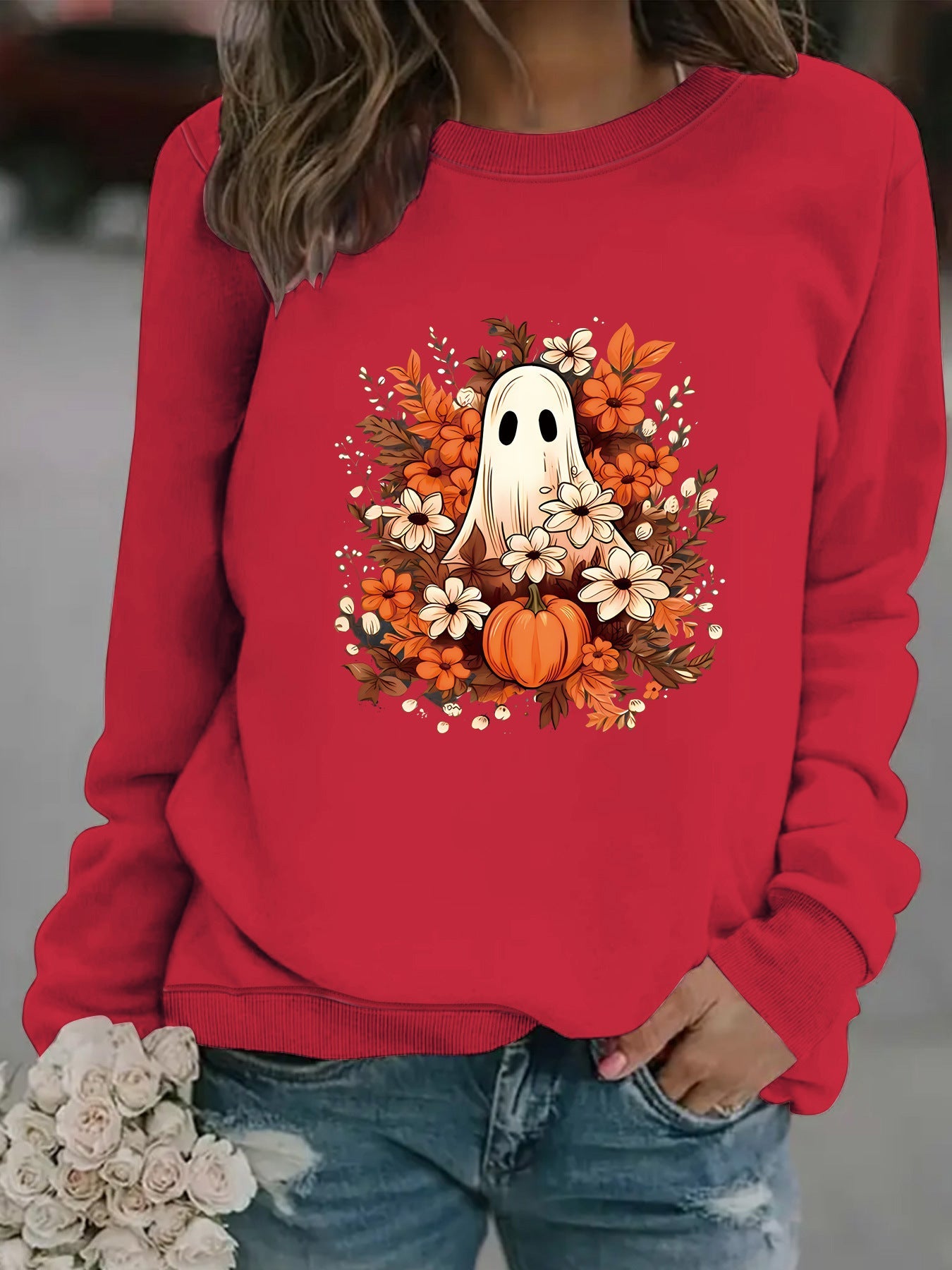 Damen Sweatshirt Herbstmotiv Gruselig Norvielle