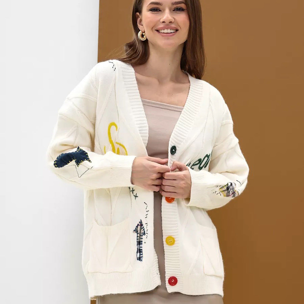 Damen Strickjacke Bunt Stickerei