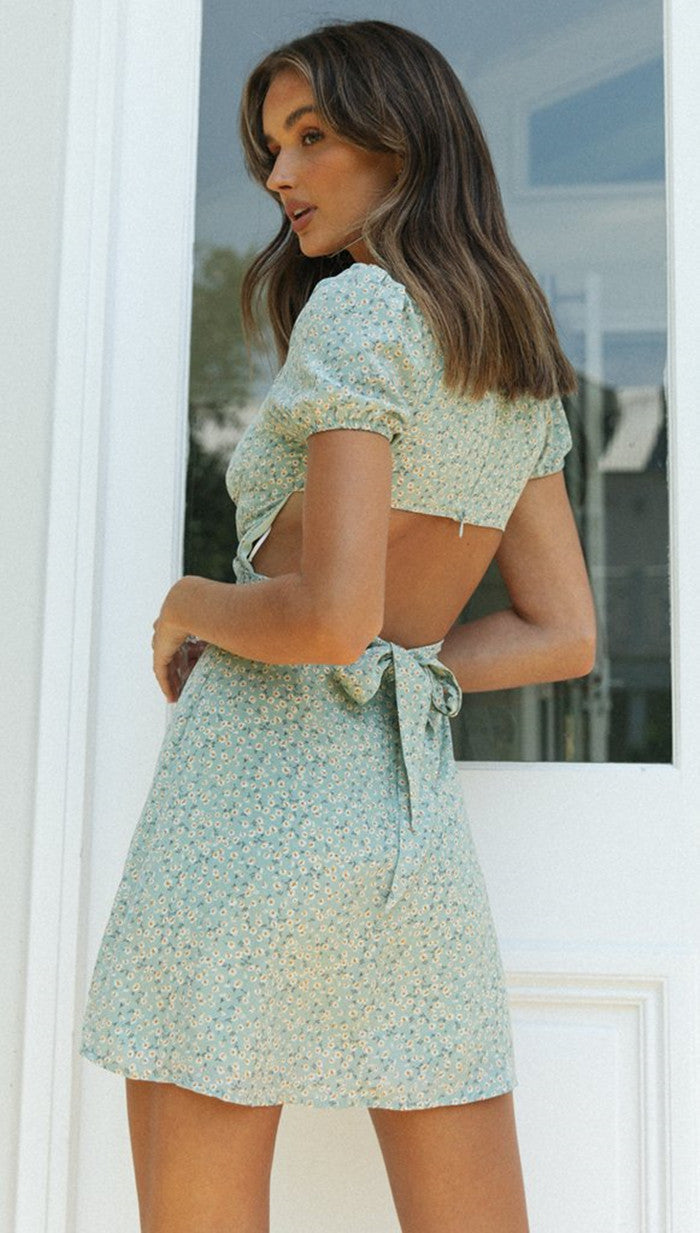 Damen Sommerkleid Romantisch Puffärmel Kurz Norvielle