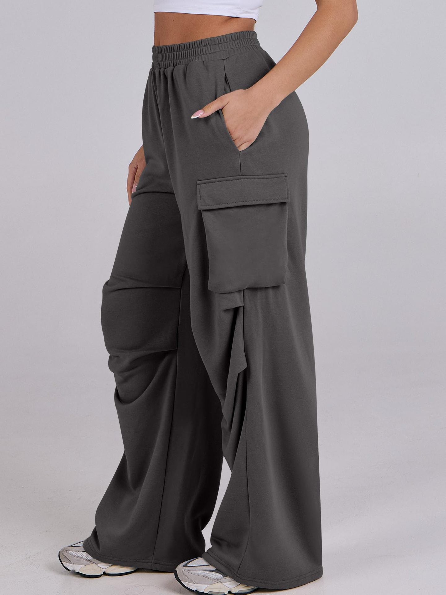 Damen Cargo-Hose Elastischer Bund Weite Beine Norvielle