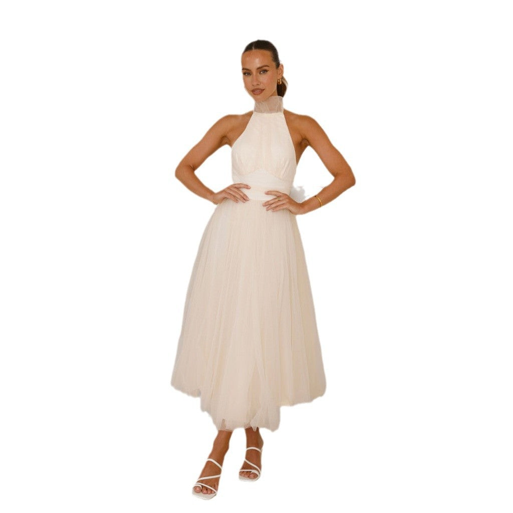 Damen Cocktailkleid Tüll Hochgeschlossen