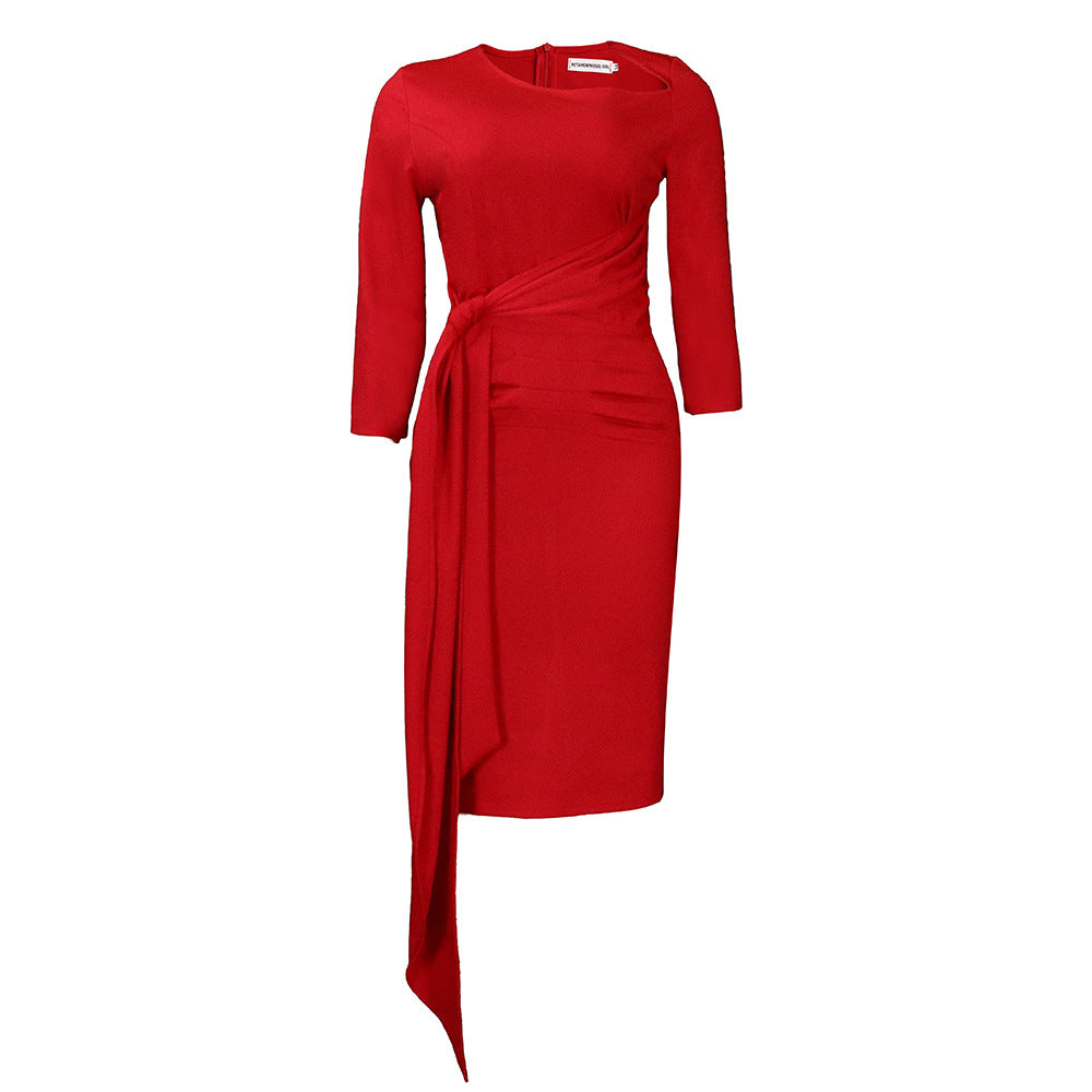 Damen Etuikleid Asymmetrischer Saum Elegante Drapierung Norvielle