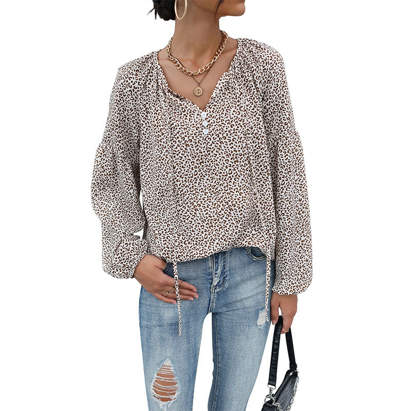 Damen Bluse Leopardenmuster Puffärmel Norvielle