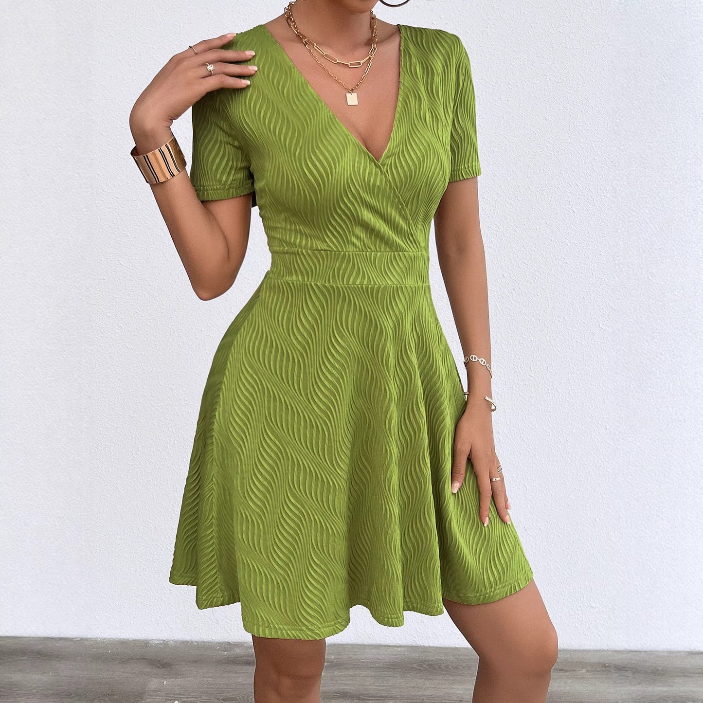 Damen Wickelkleid V-Ausschnitt Fließender Stoff