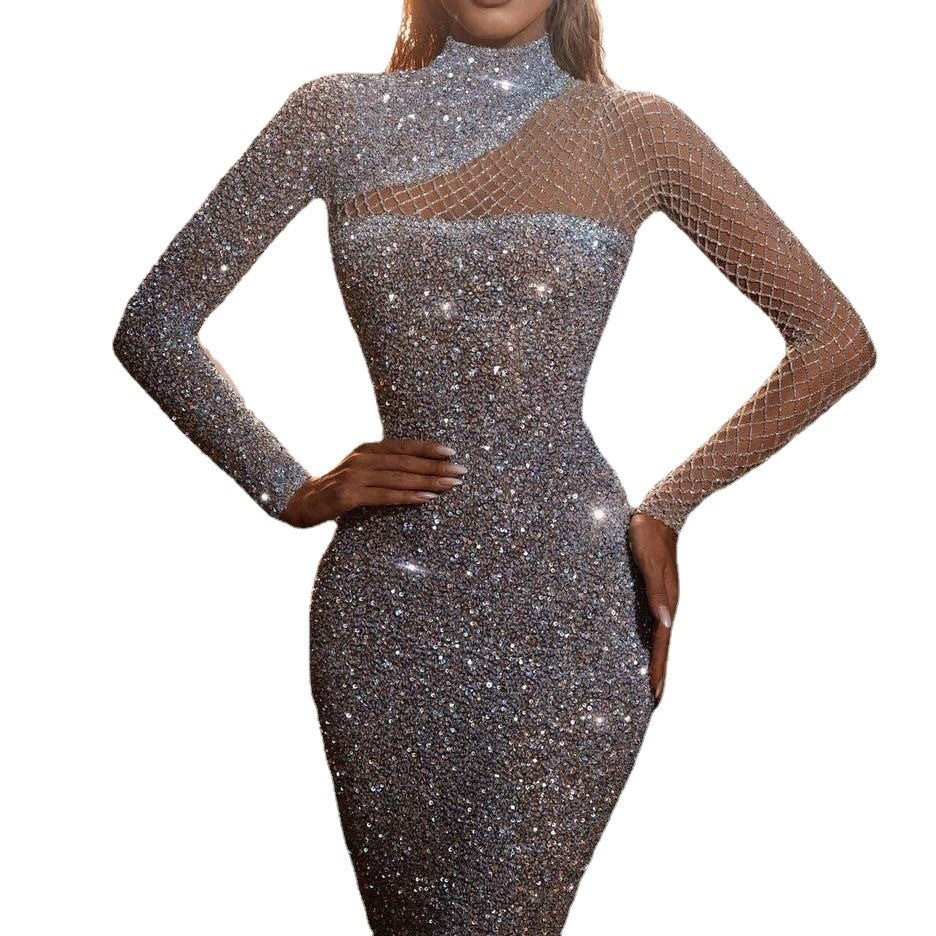 Damen Abendkleid Glitzer Effekt Schmal Norvielle