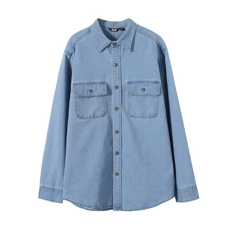 Damen Denim-Hemdbluse Lässig mit Brusttaschen
