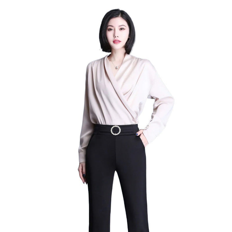 Damen High-Waist-Hose Breites Bein Dekorativer Gürtel