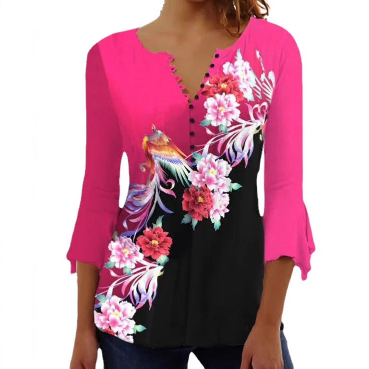 Damen Tunika-Bluse Bedruckt Knopfleiste Norvielle