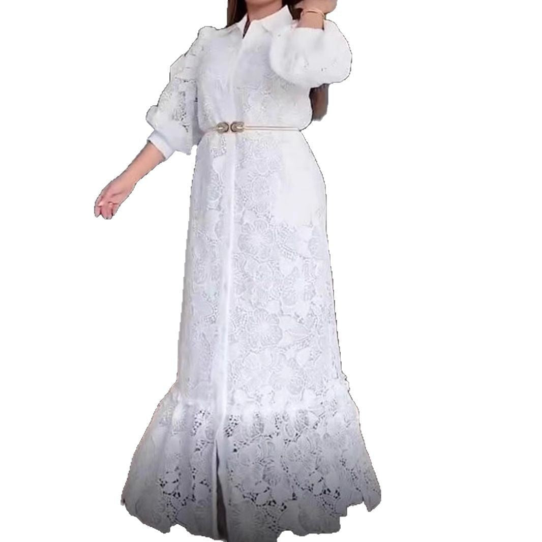 Damen Spitzenmaxikleid mit Voluminösen Ärmeln Norvielle