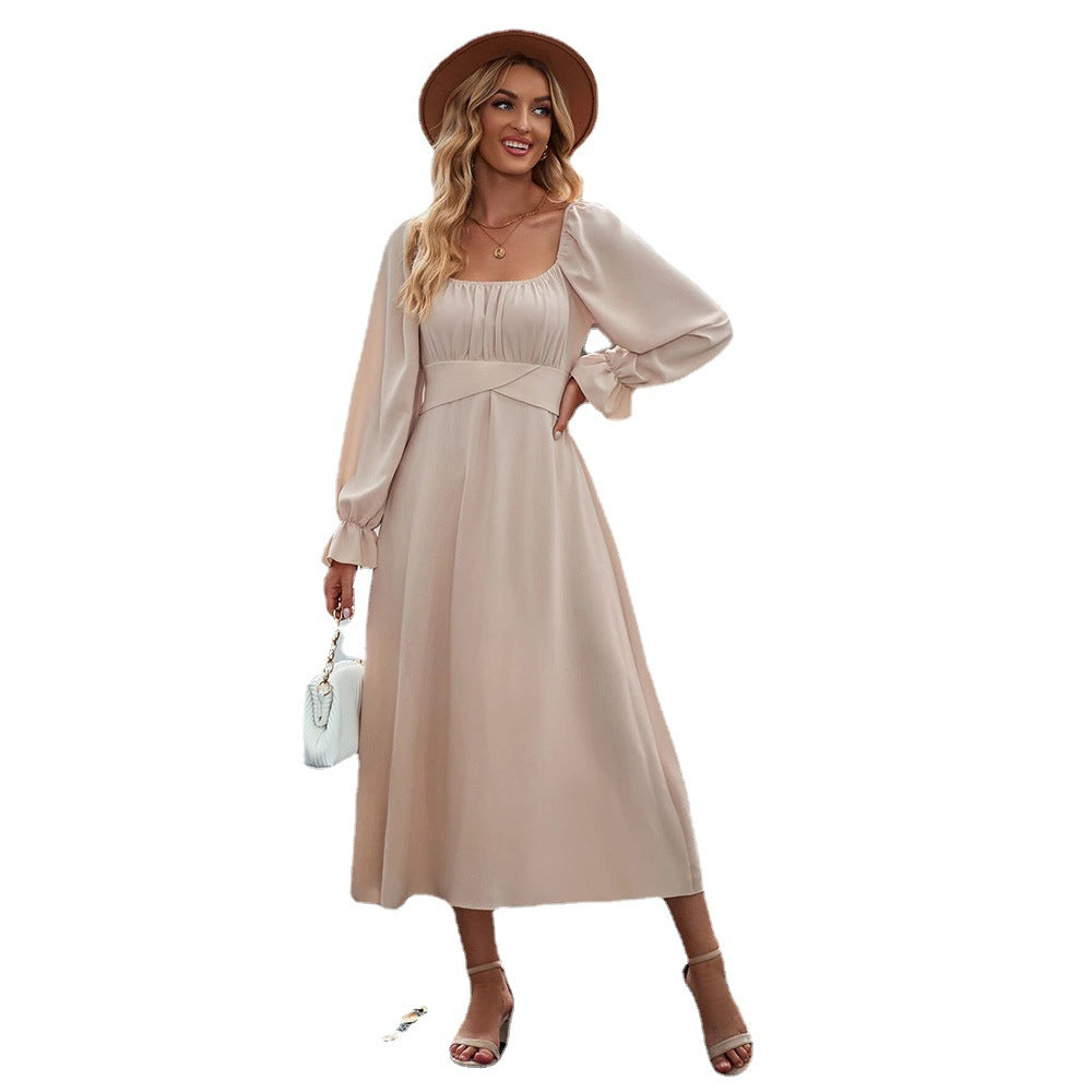 Damen Midi-Kleid Elegante Drapierung Langer Puffärmel Norvielle