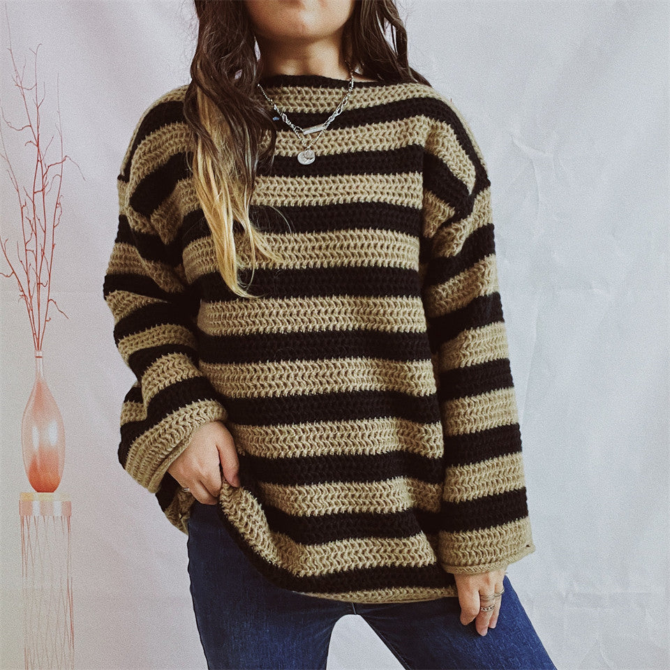 Damen Oversized-Pullover Gestrickt Breites Streifenmuster Norvielle