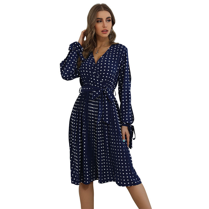 Damen Wickelkleid mit Punkten und Taillengürtel Norvielle