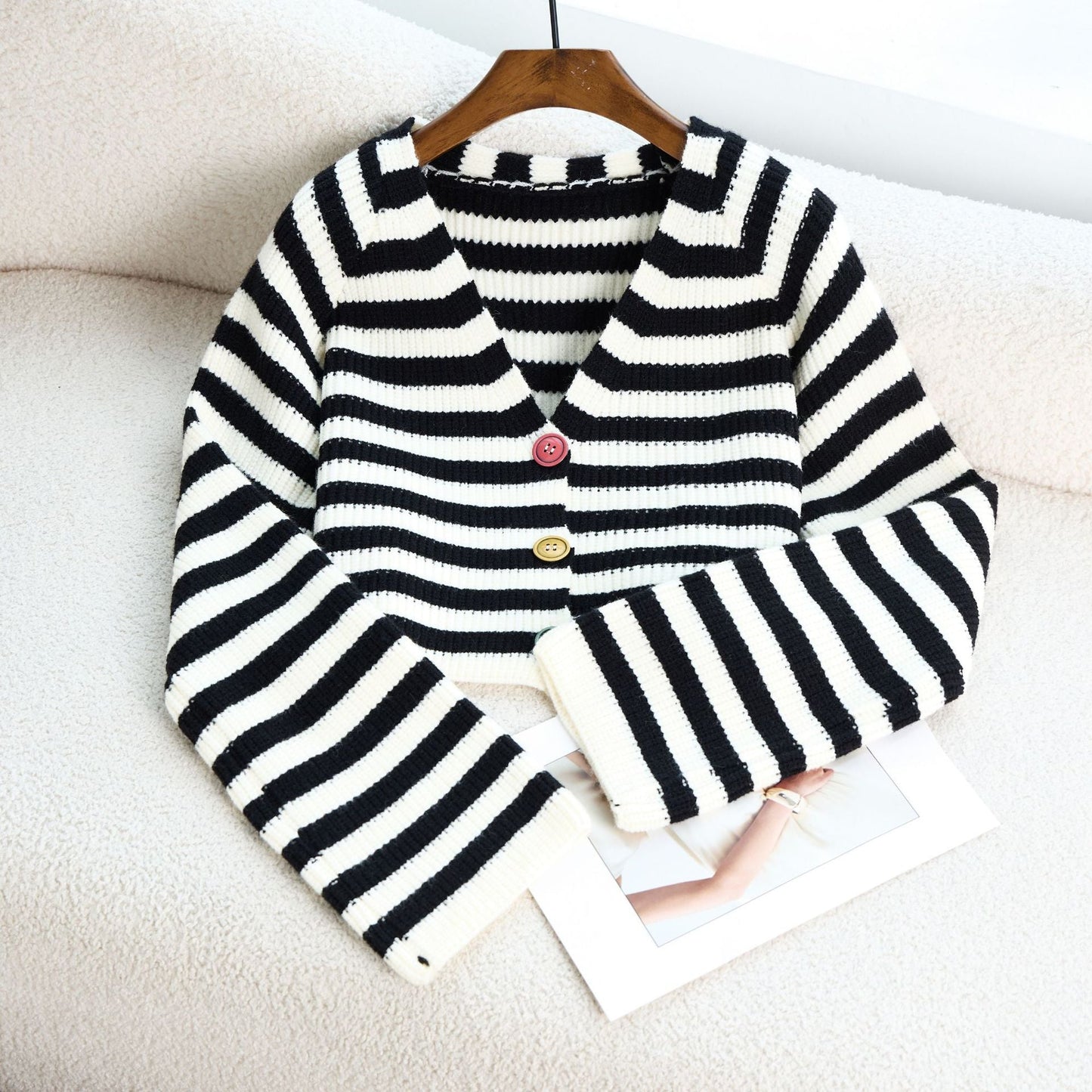 Damen Cropped Strickjacke Bunt Modern