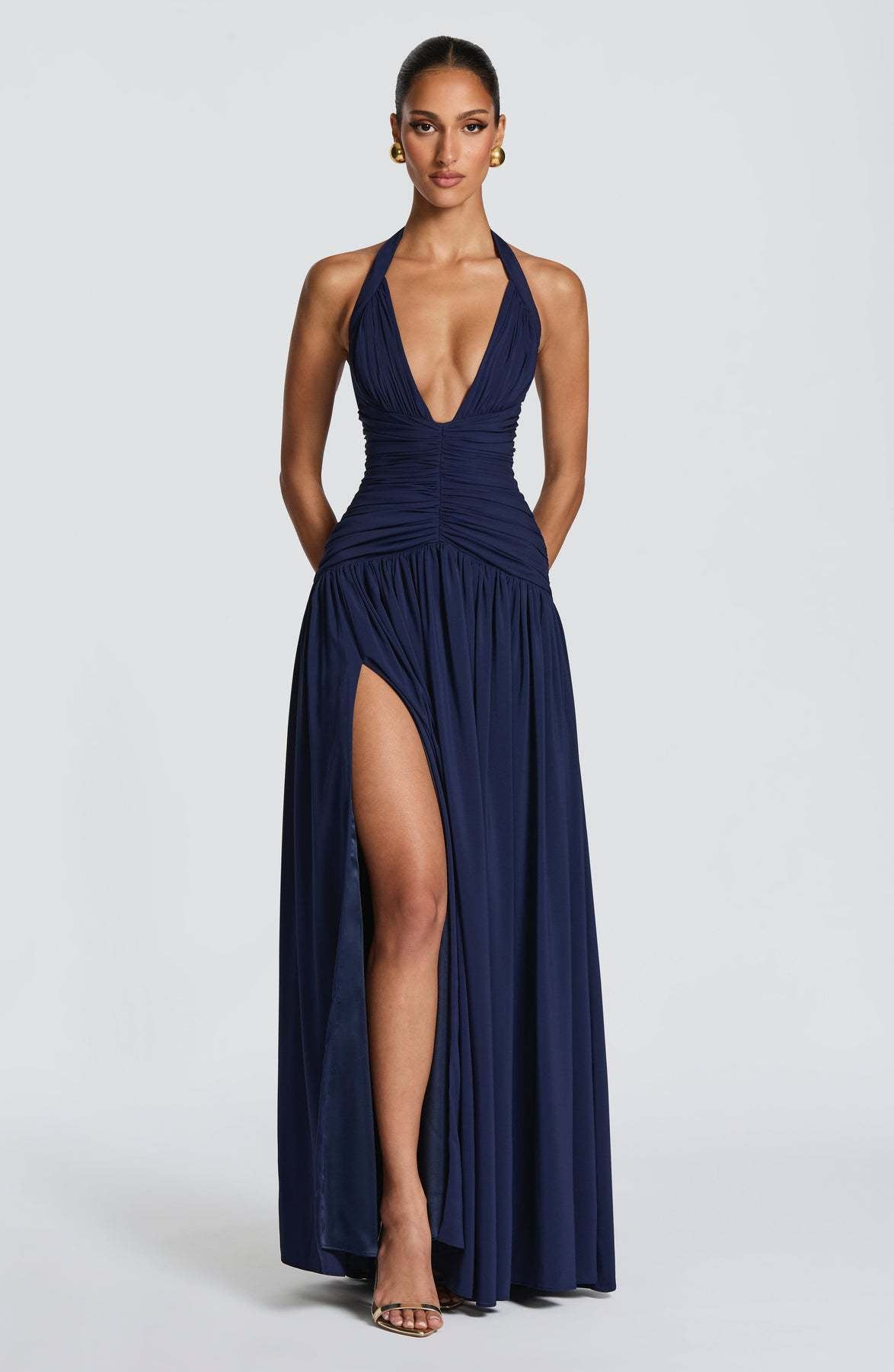 Damen Maxikleid Halterlos Faltenwurf Elegant