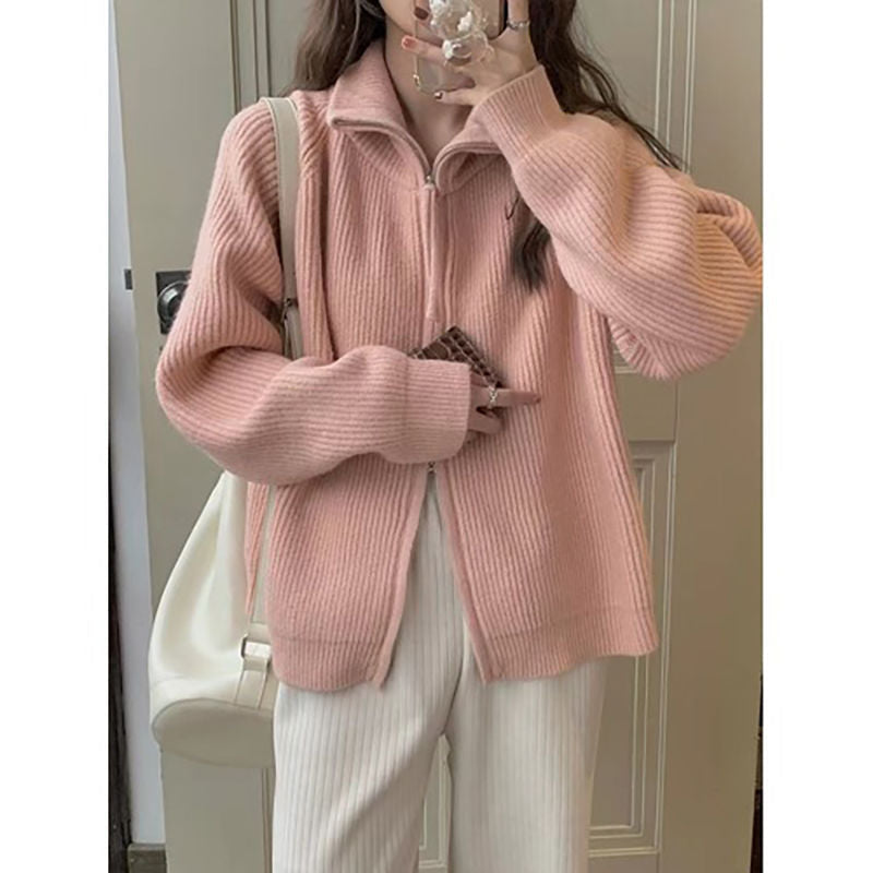 Damen Strickjacke Asymmetrischer Reißverschluss Norvielle