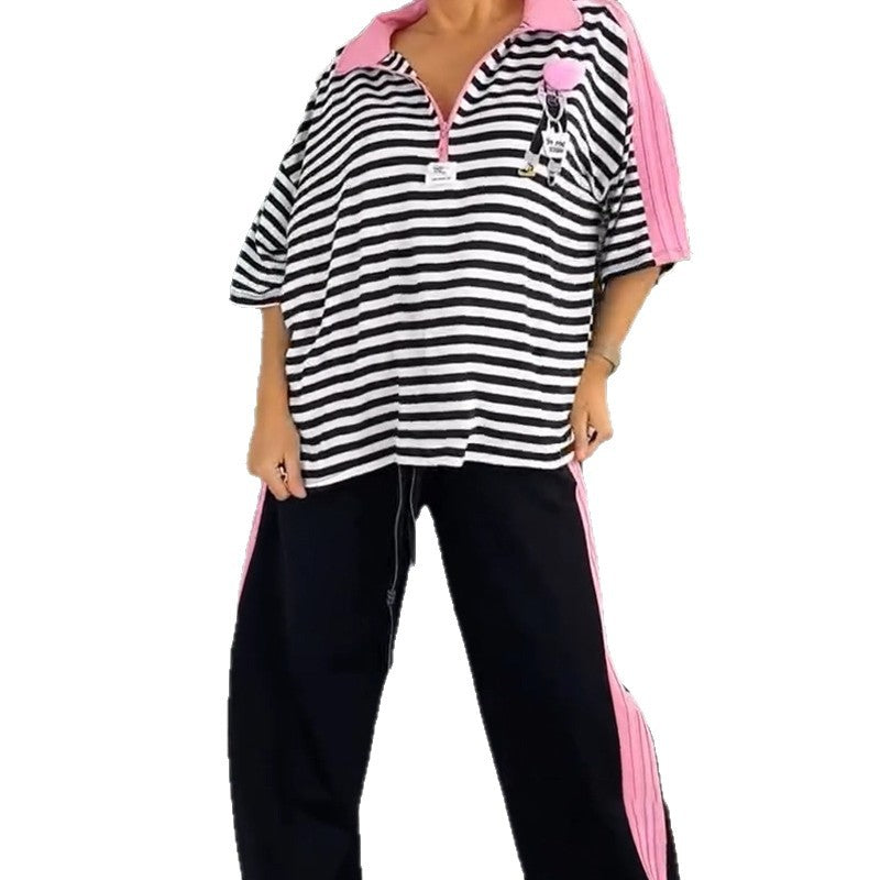 Damen Freizeitset Gestreiftes Oberteil Bequeme Jogginghosen Norvielle
