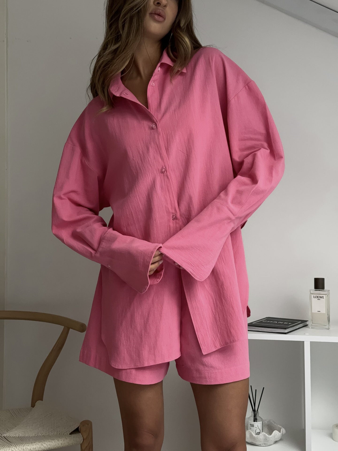 Damen Kurzarm-Set Bluse Shorts Leicht Norvielle