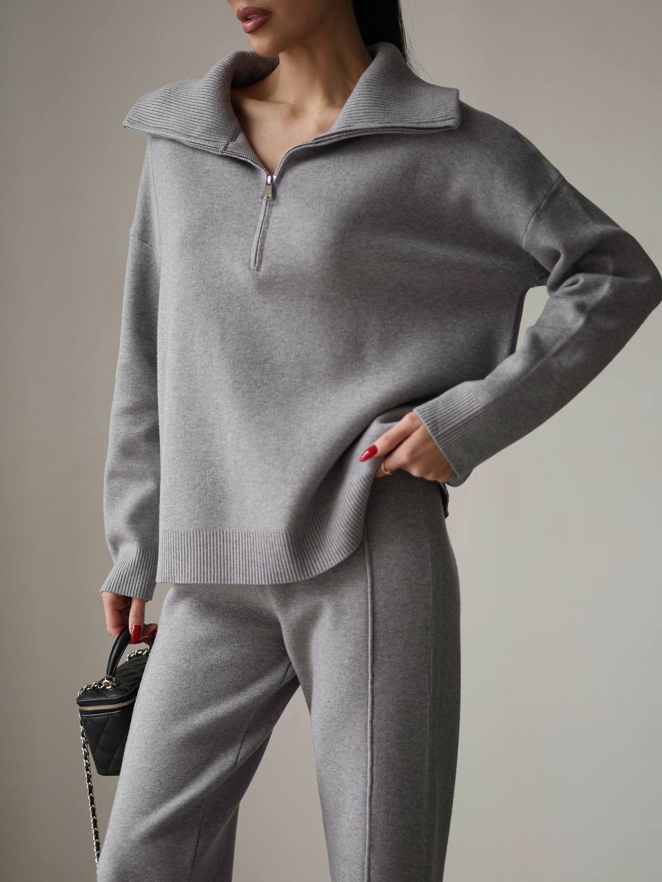 Damen Sweatshirt Jogginghose Set Hochkragen Reißverschluss Norvielle