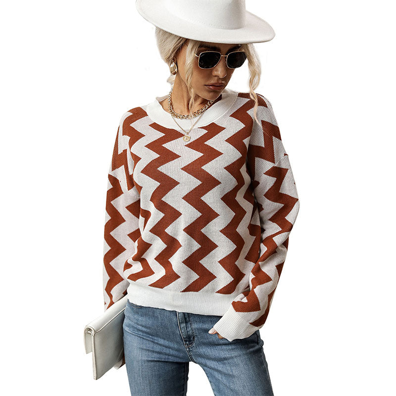 Damen Strickpullover Zickzackmuster Norvielle