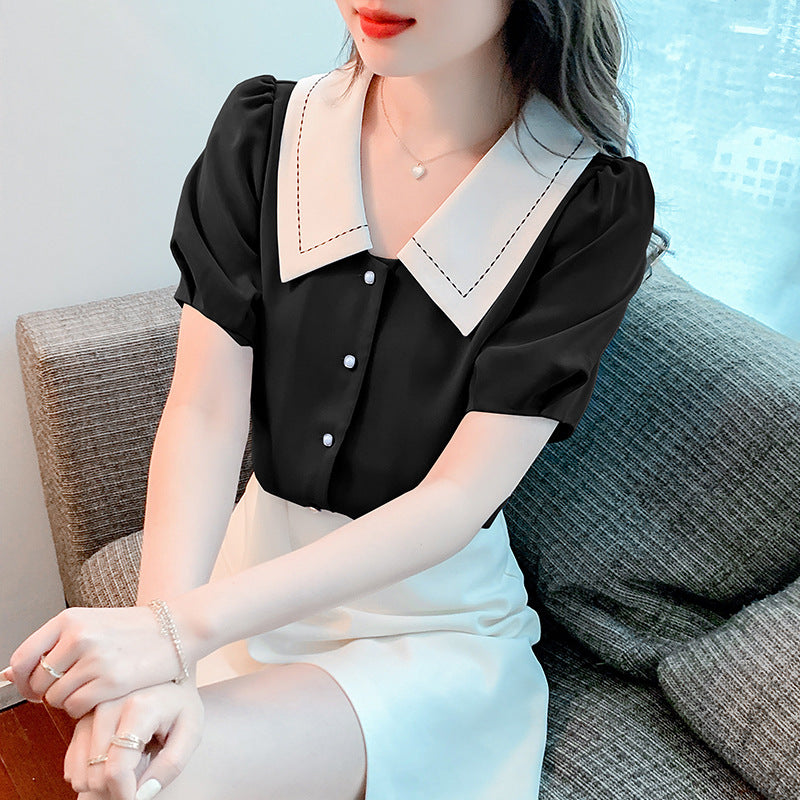 Damen Bluse Großer Kragen Rüschendetails Elegante Bluse