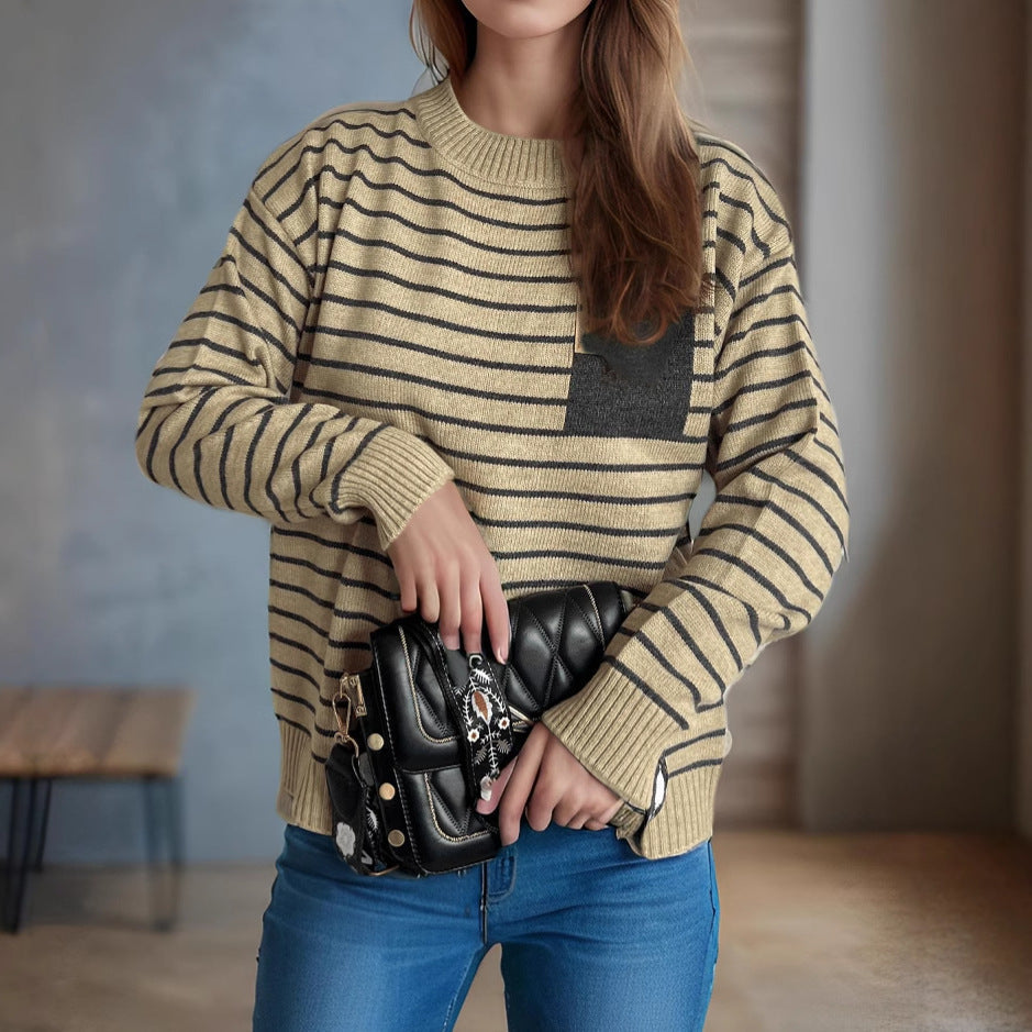 Damen Pullover Gestreift Lässig Breite Ärmel Norvielle
