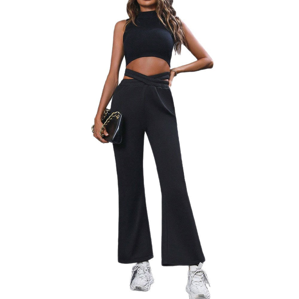 Damen High-Waist-Hose Weite Bein mit Knoten-Detail