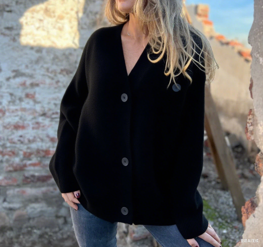 Damen Strick-Cardigan mit Knöpfen und breiten Ärmeln Beige