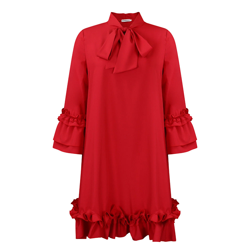Damen Kleid mit Rüschendetails Stehkragen Norvielle